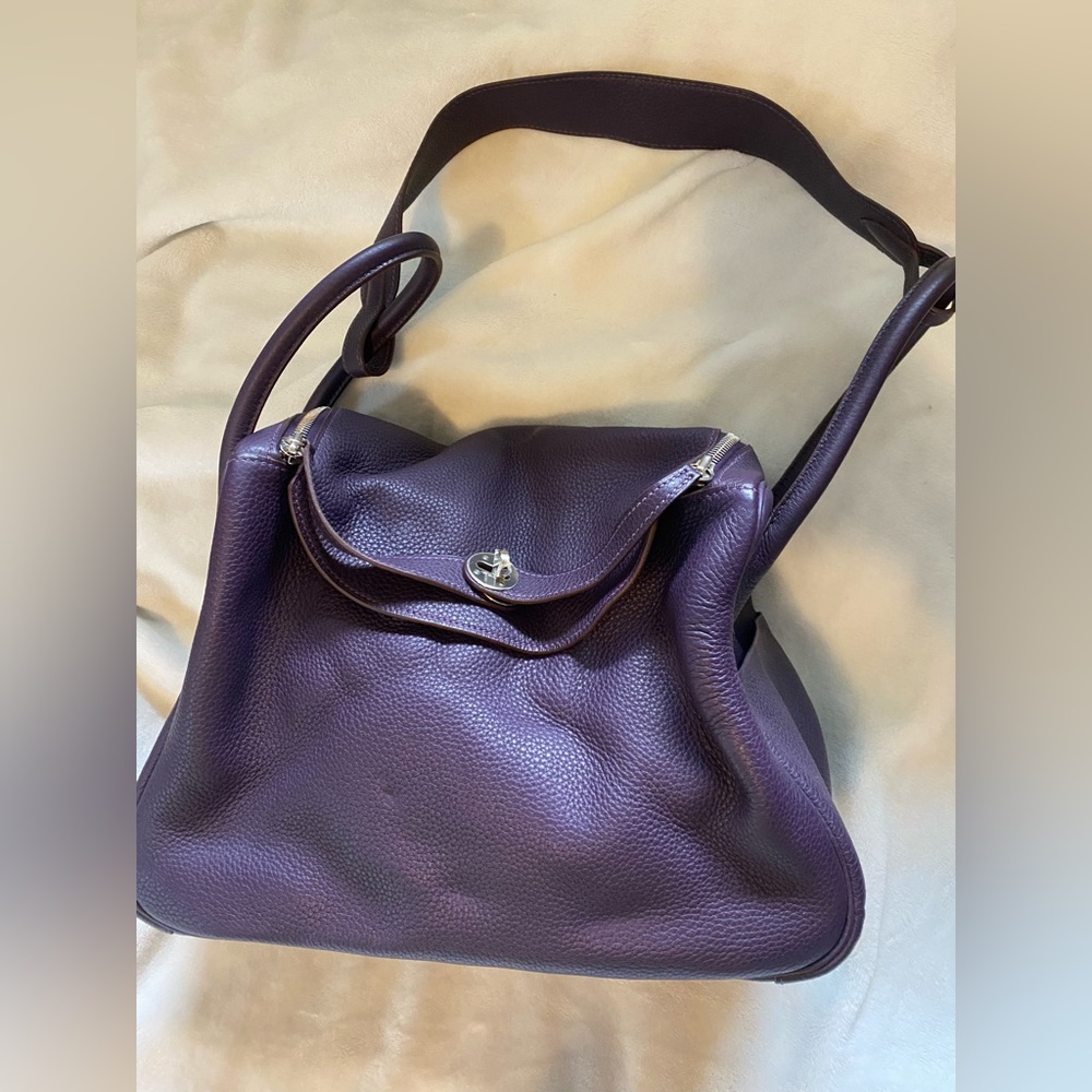 Authentic Hermès Lindy 34 CM PHW Raisin Purple Handbag Purse Great Condition